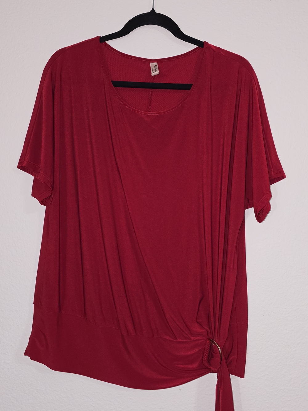 Perseption Women's Deep Red Knot-Hem Short Sleeve Tunic